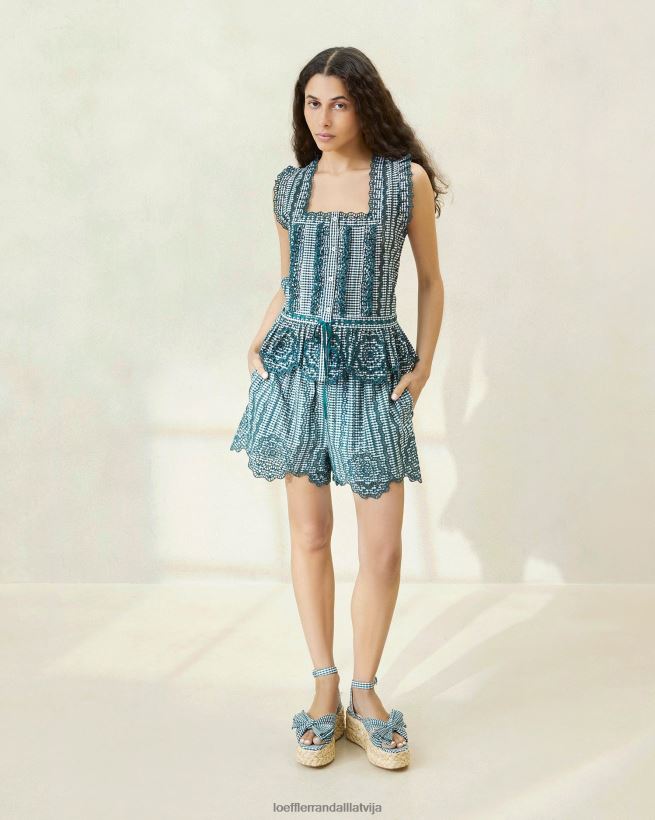 sievietes Dorian ķemmīti šorti mini zaļais gingham Loeffler Randall drēbes PJ4VVD226