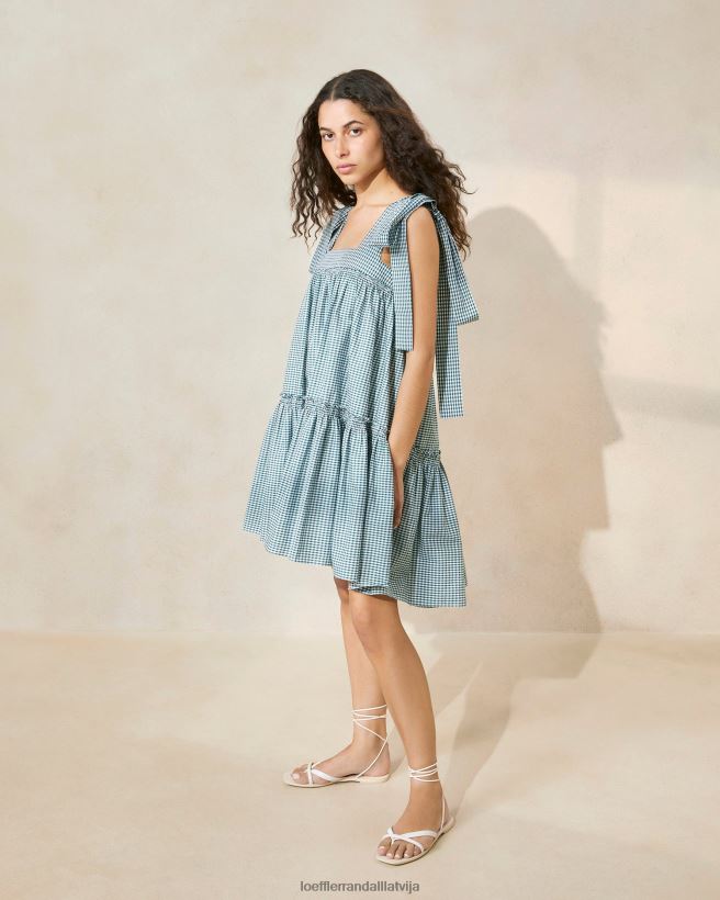 sievietes janie volānu kleita mini zaļais gingham Loeffler Randall drēbes PJ4VVD191