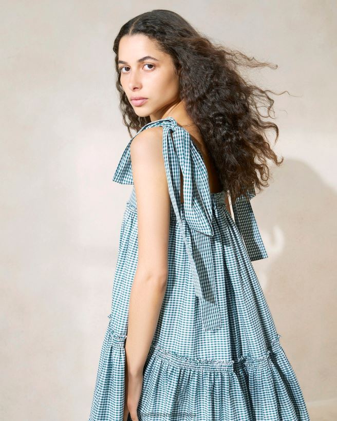 sievietes janie volānu kleita mini zaļais gingham Loeffler Randall drēbes PJ4VVD191