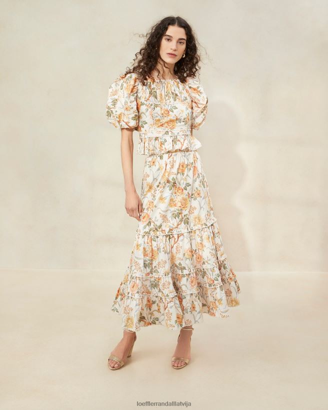 sievietes ellie ķemmīti midi svārki krēms botāniskais ziedu Loeffler Randall drēbes PJ4VVD224