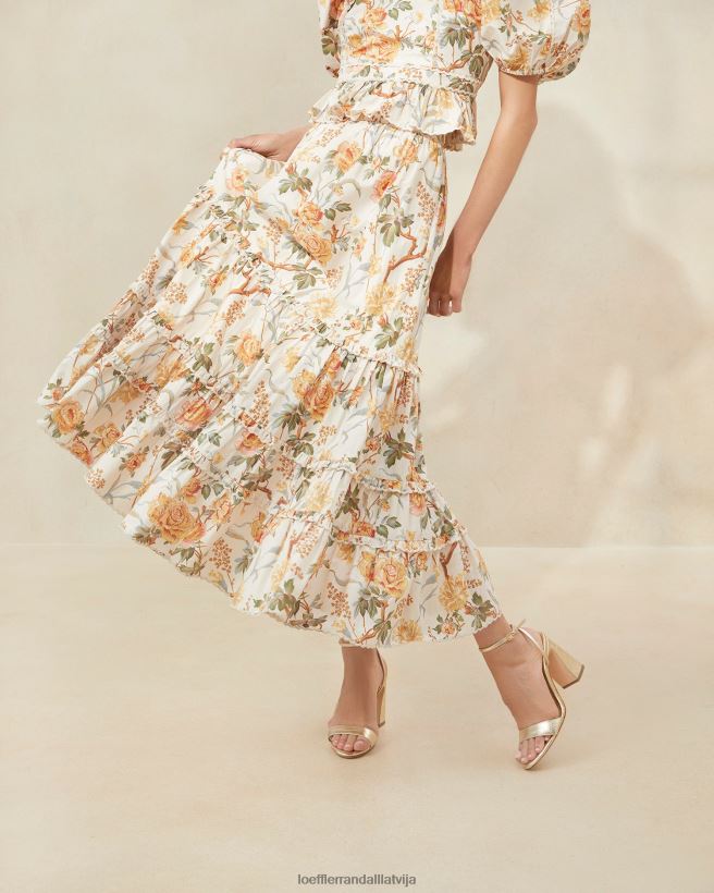 sievietes ellie ķemmīti midi svārki krēms botāniskais ziedu Loeffler Randall drēbes PJ4VVD224