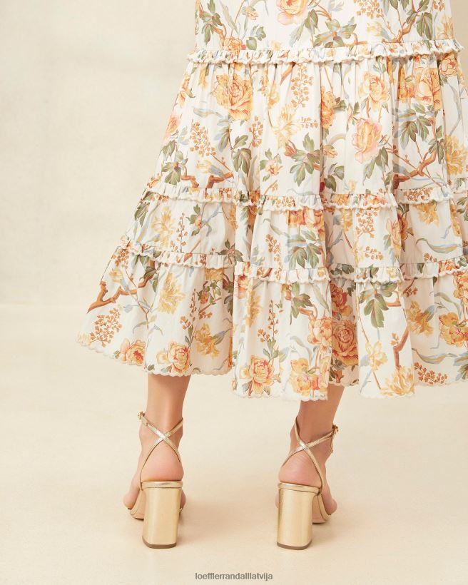 sievietes ellie ķemmīti midi svārki krēms botāniskais ziedu Loeffler Randall drēbes PJ4VVD224