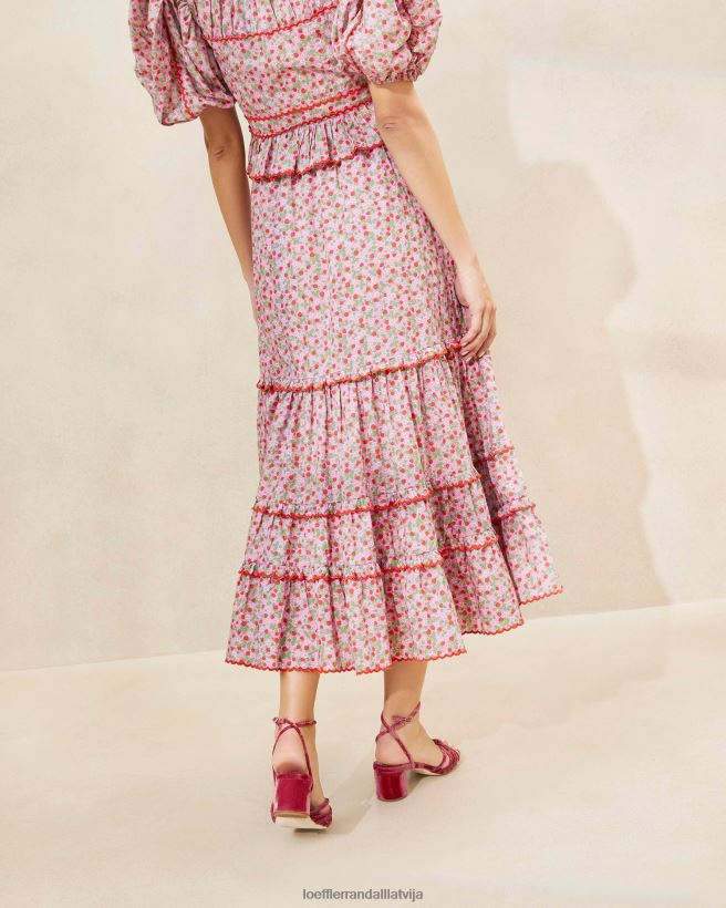 sievietes ellie strawberry midi svārki ar ķemmītēm zemeņu apdruka Loeffler Randall drēbes PJ4VVD225