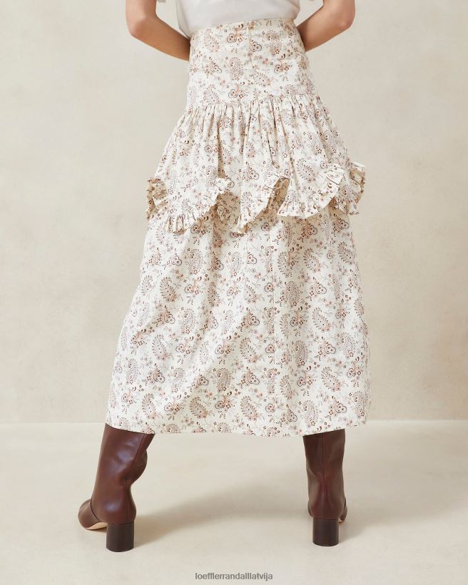 sievietes milo Paisley svārki ar volāniem krēms paisley ziedu Loeffler Randall drēbes PJ4VVD240