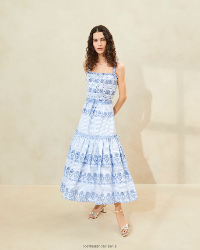 sievietes shireen stripe broderie svārki zils/krēms Loeffler Randall drēbes PJ4VVD234