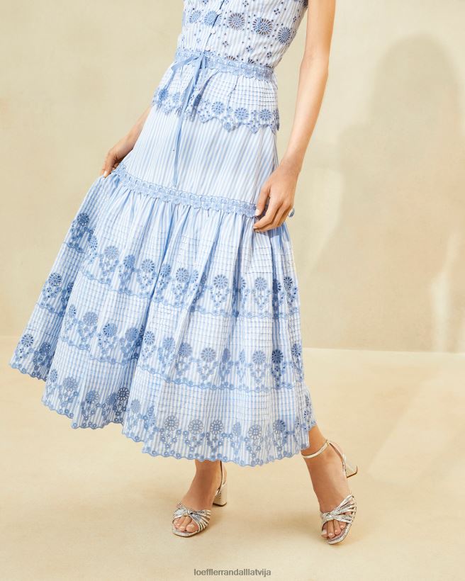 sievietes shireen stripe broderie svārki zils/krēms Loeffler Randall drēbes PJ4VVD234