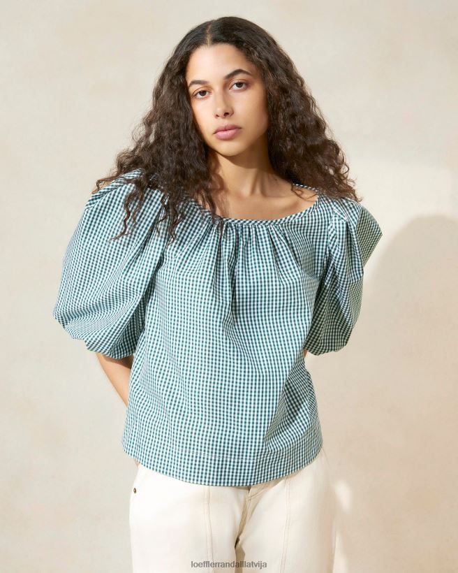 sievietes Eliza telts blūze mini zaļais gingham Loeffler Randall drēbes PJ4VVD207