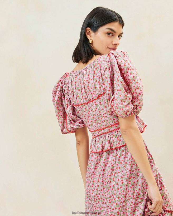 sievietes anna zemeņu puff-sleeve peplum tops zemeņu apdruka Loeffler Randall drēbes PJ4VVD205