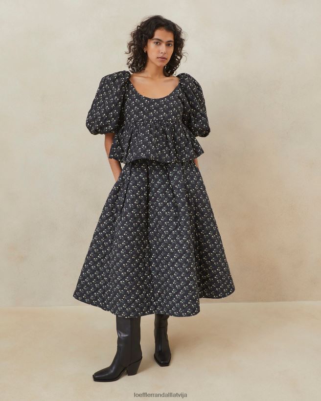 sievietes jessalyn stepēts tops melni ditsy ziedu Loeffler Randall drēbes PJ4VVD247