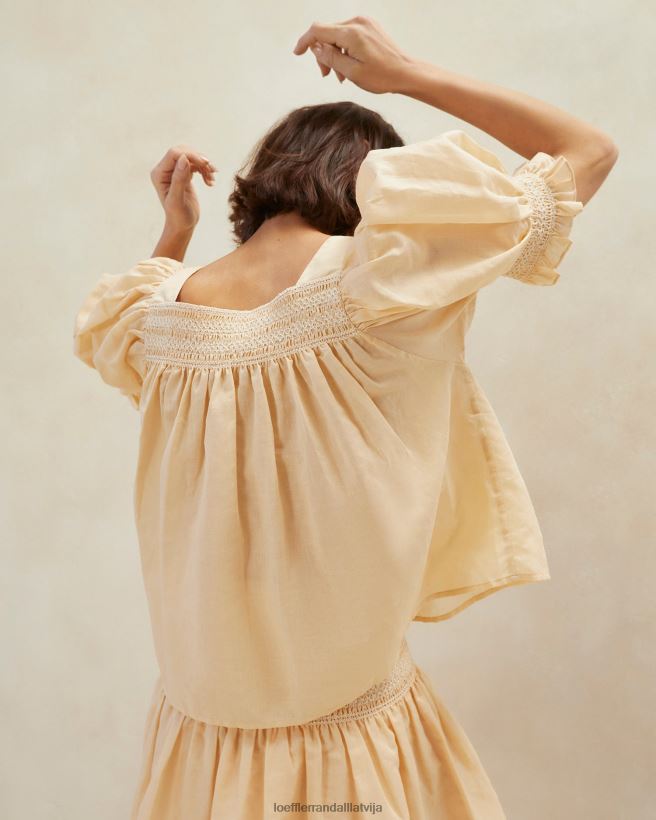 sievietes lydie smocked top smiltis/ekru Loeffler Randall drēbes PJ4VVD236