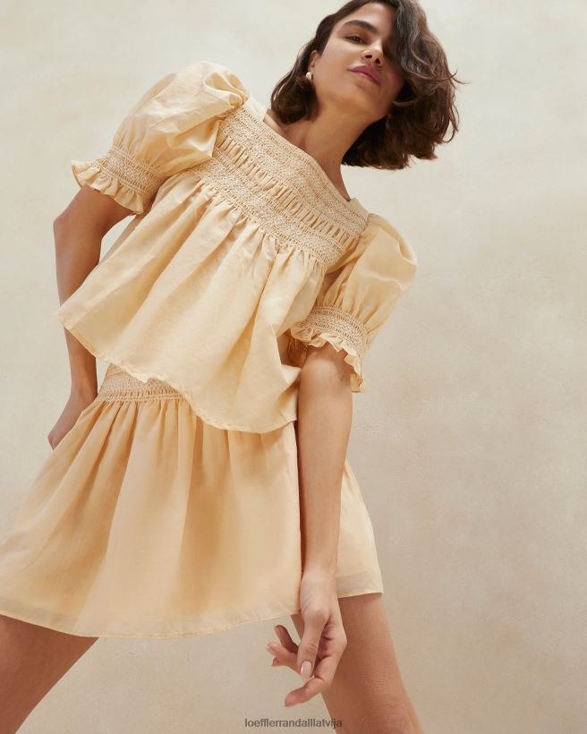 sievietes lydie smocked top smiltis/ekru Loeffler Randall drēbes PJ4VVD236