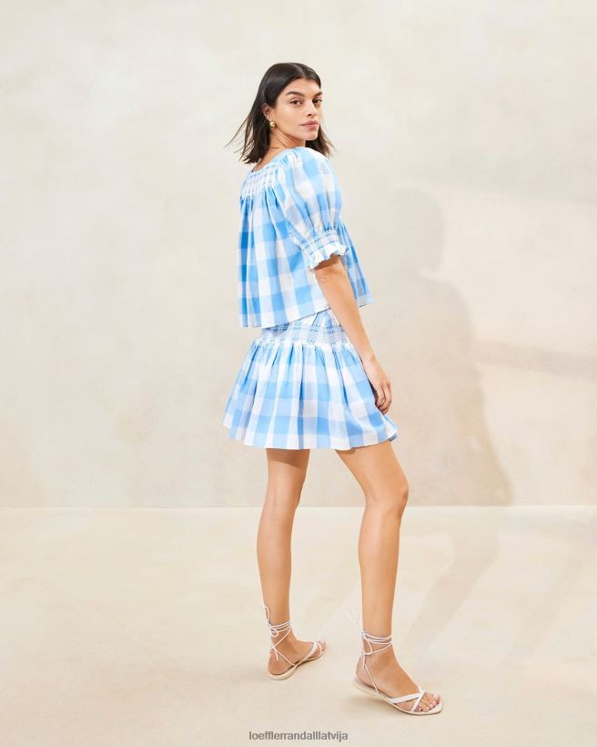 sievietes lydie smocked top zils gingham Loeffler Randall drēbes PJ4VVD199