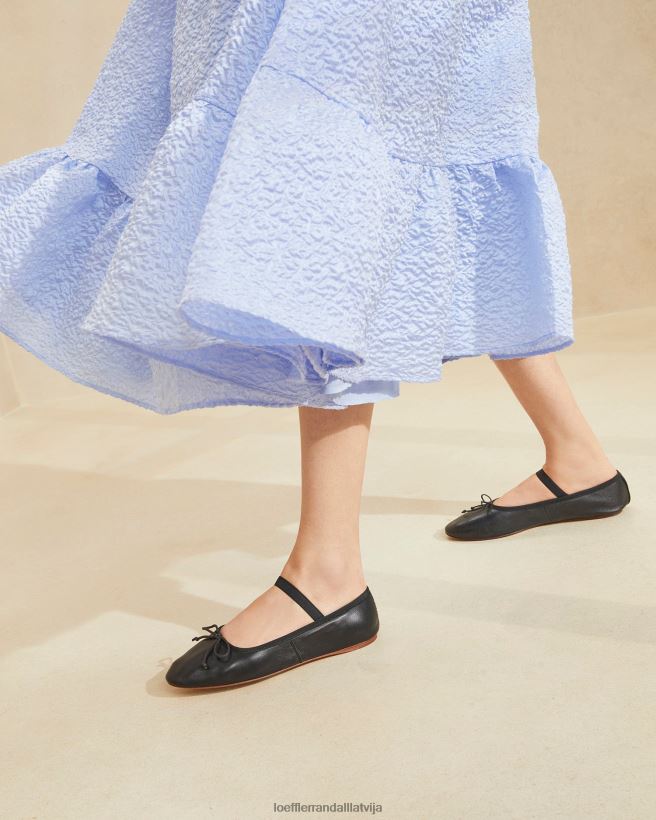 sievietes Leonija baleta dzīvoklis melna āda Loeffler Randall kurpes PJ4VVD293