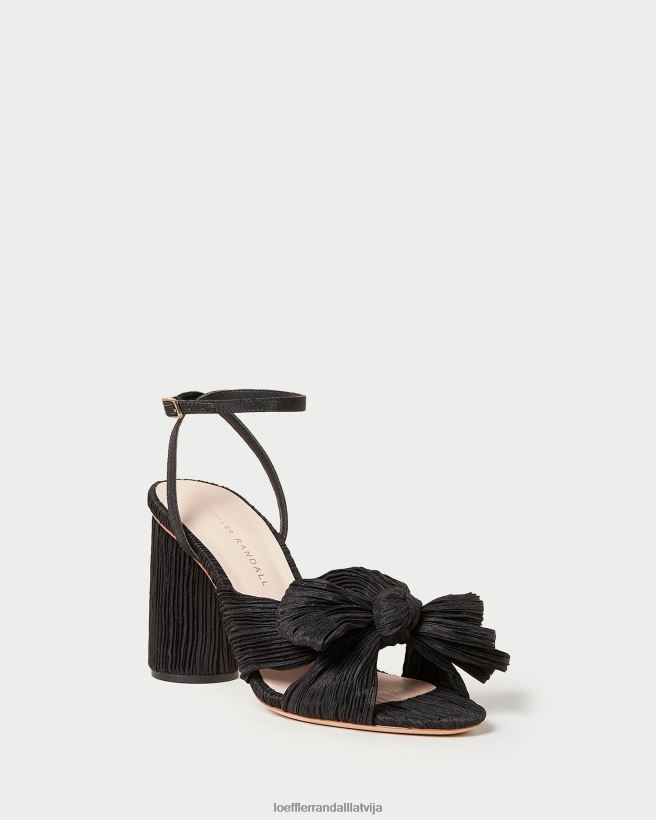 sievietes kamēlijas kroku loka papēdis melns Loeffler Randall kurpes PJ4VVD17