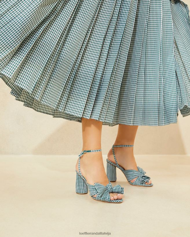 sievietes kamēlijas priekšgala papēdis mini zaļais gingham Loeffler Randall kurpes PJ4VVD96