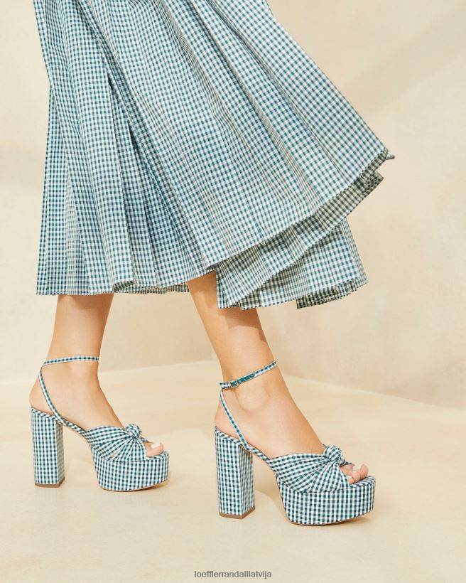 sievietes rozā mezgla platforma mini zaļais gingham Loeffler Randall kurpes PJ4VVD90