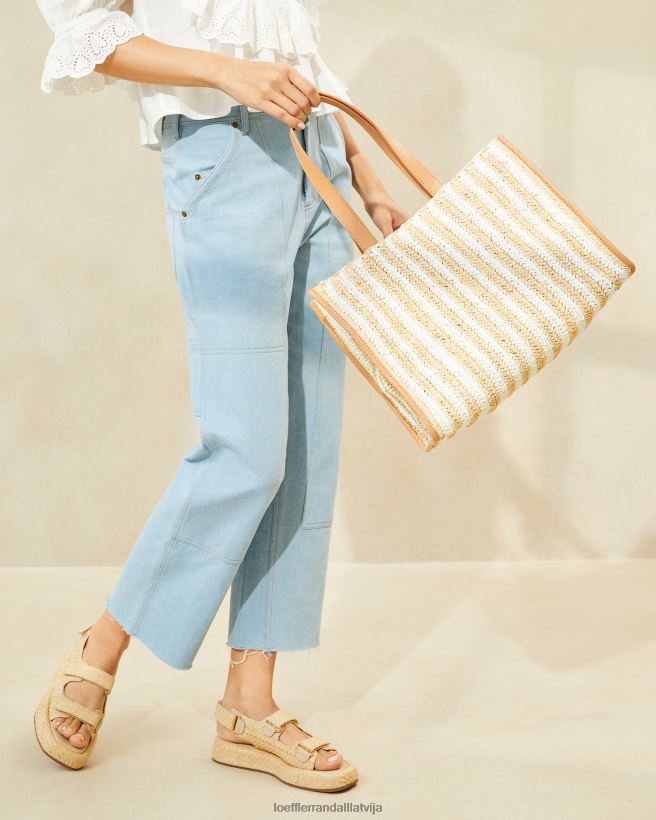 sievietes pia dabīgs tamborēts tote balta/dabiska svītra Loeffler Randall somas PJ4VVD323